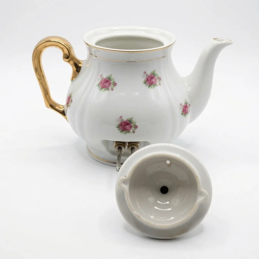 Nasco Minamiyama Seitosho Vintage Electric Teapot Pink Rose Gold Trim Japan
